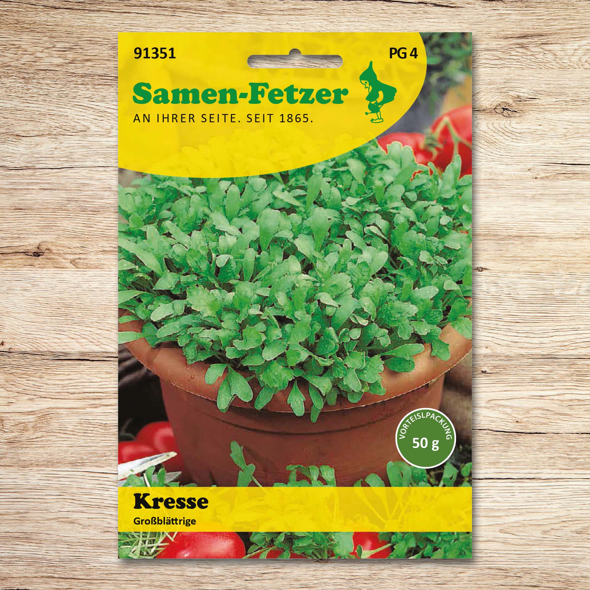 Samenpackung Kresse Großblättrige von Samen-Fetzer im Samen-Sortiment Fetzers Schnelle Ernte Set, ideal für schnelle Ernte in Beet, Hochbeet oder Balkonkasten mit zügig keimendem frischem Grün.
