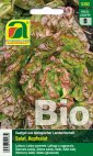 Packung Bio-Saatgut für Lollo Rosso Kopfsalat mit Abbildung von roten Blättern und Bio-Logo