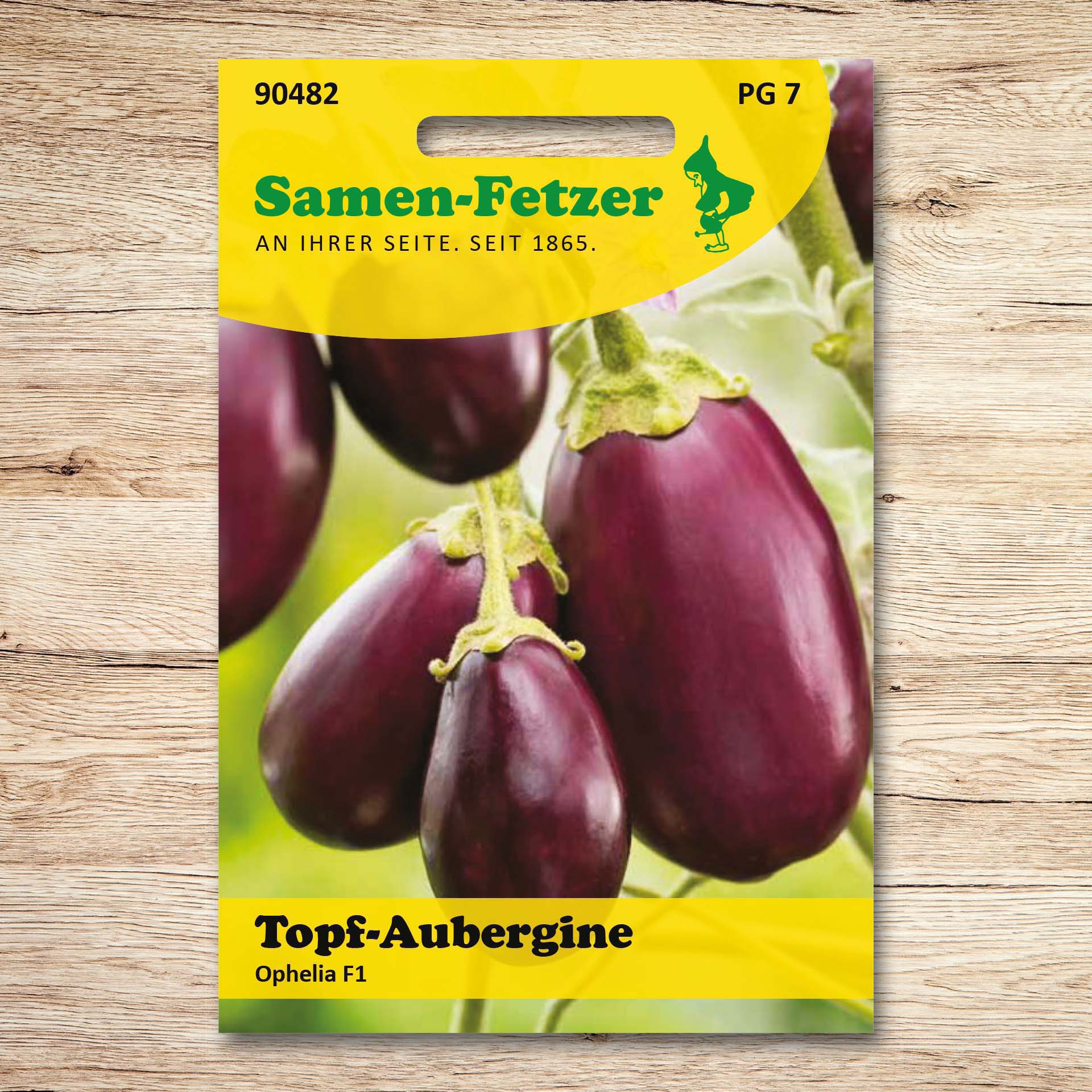 Saatgutpackung Samen-Fetzer Topf-Aubergine Ophelia F1 mit kleinen violetten Auberginen, ertragreiche Kübelpflanze für Balkon und Terrasse