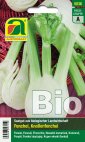 Bio-Samenpackung mit Foto von frischem Mangold (grüne Blätter, weiße Stiele) und Bio-Label
