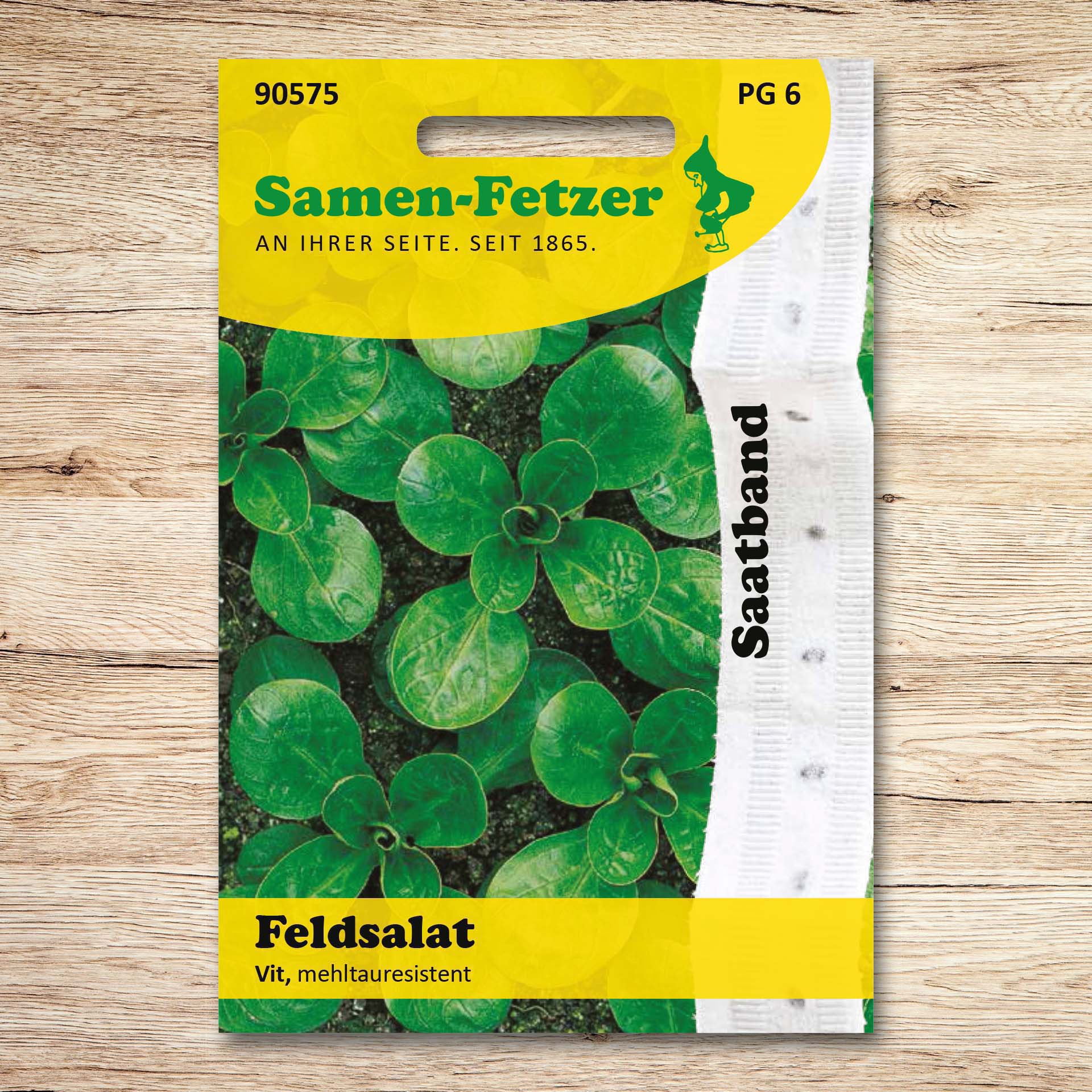 Produktbild Saatband Feldsalat Vit von Samen-Fetzer mit jungen dunkelgrünen, breitrunden Feldsalatblättern; raschwüchsig, mehltauresistent und frostverträglich.