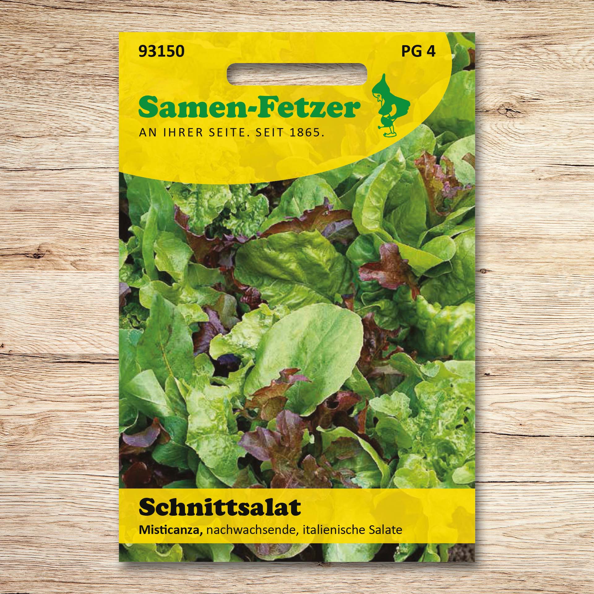 Saatgutpackung aus dem Samen-Sortiment Fetzers Schnelle Ernte Set mit Schnittsalat Misticanza, ideal für schnelle Ernte in Beet, Hochbeet und Balkonkasten.