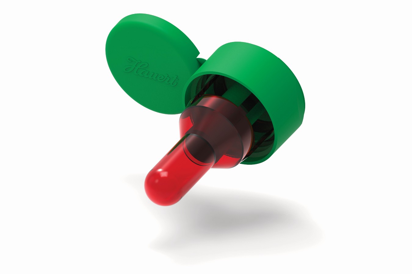 Geöffnete grüne Dosierkappe mit rotem Applikator für Plantiful Tomatendünger von Hauert Manna, flüssiger Mineral-NPK-Dünger für Tomaten, Paprika und Chili.