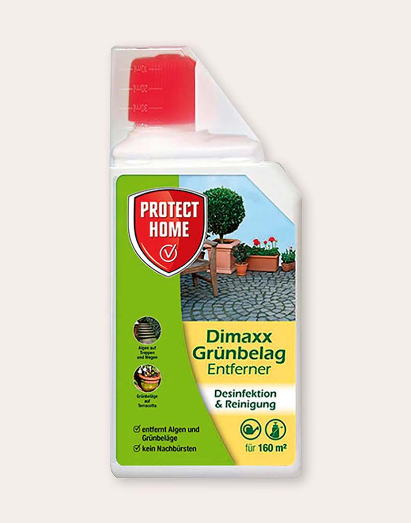 Produktbild: Flasche Protect Home Dimaxx Grünbelag-Entferner, Desinfektion und Reinigung, entfernt Algen und Grünbeläge auf Terrassen und Pflaster, reicht für ca. 160 m²