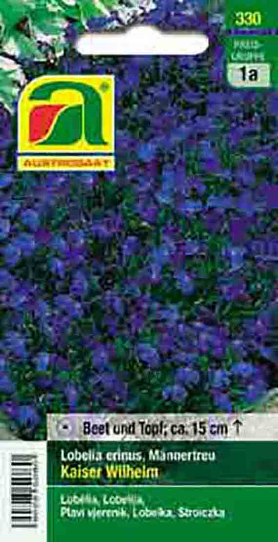 Saatgut-Tütchen: Lobelia erinus 'Kaiser Wilhelm' mit intensiven blauen Blüten, ideal für Beet und Topf, Wuchshöhe ca. 15 cm