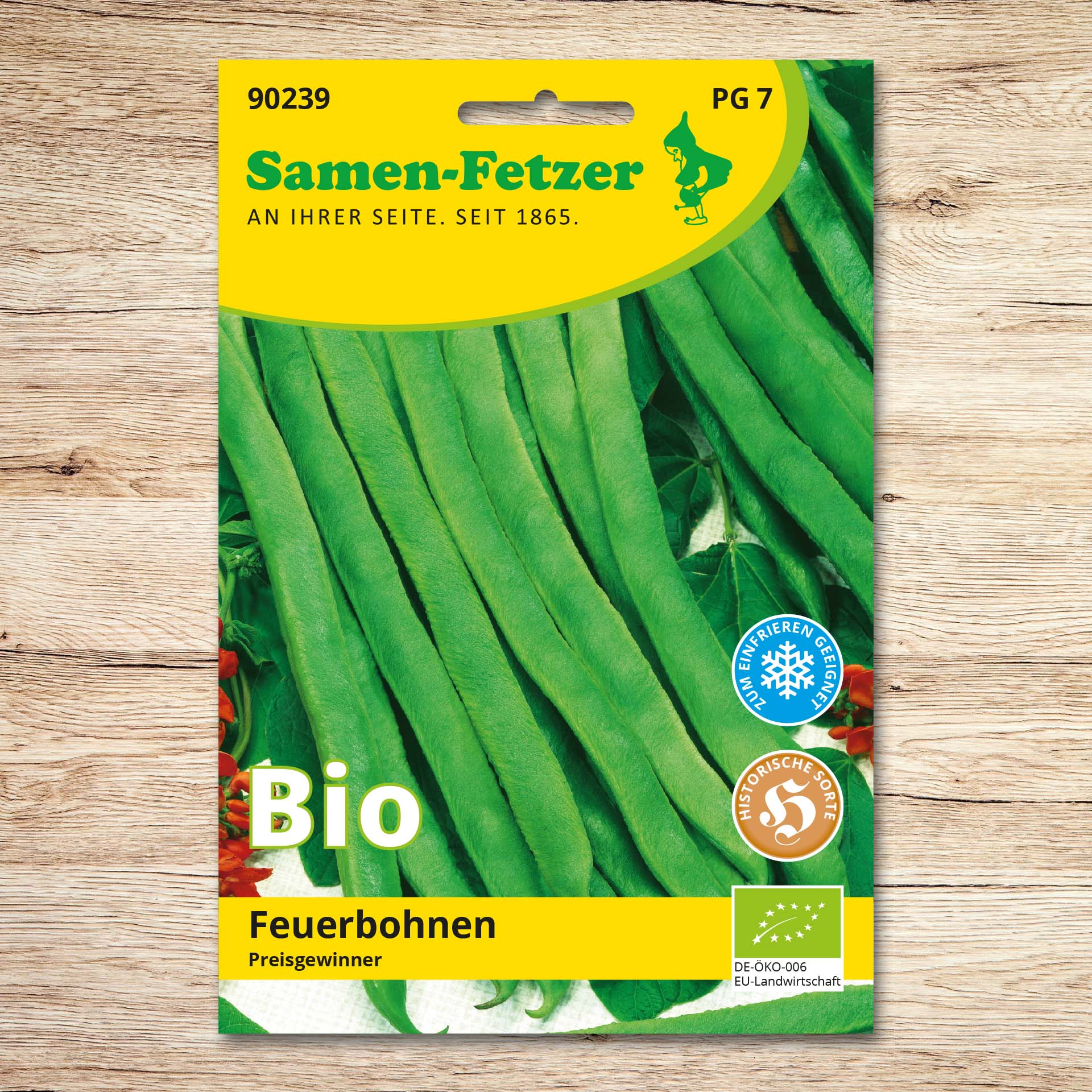 Samen-Fetzer Saatgut Feuerbohnen (Bio) Preisgewinner, historische und ertragreiche Sorte mit langen grünen Hülsen, kräftigem Geschmack und zum Einfrieren geeignet