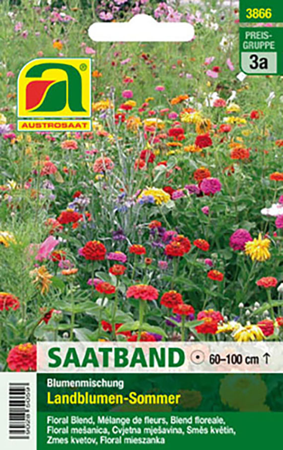 Packung Austrosaat Saatband 'Landblumen-Sommer', Blumenmischung mit bunten Sommerblumen, Wuchshöhe 60–100 cm, Preisgruppe 3a