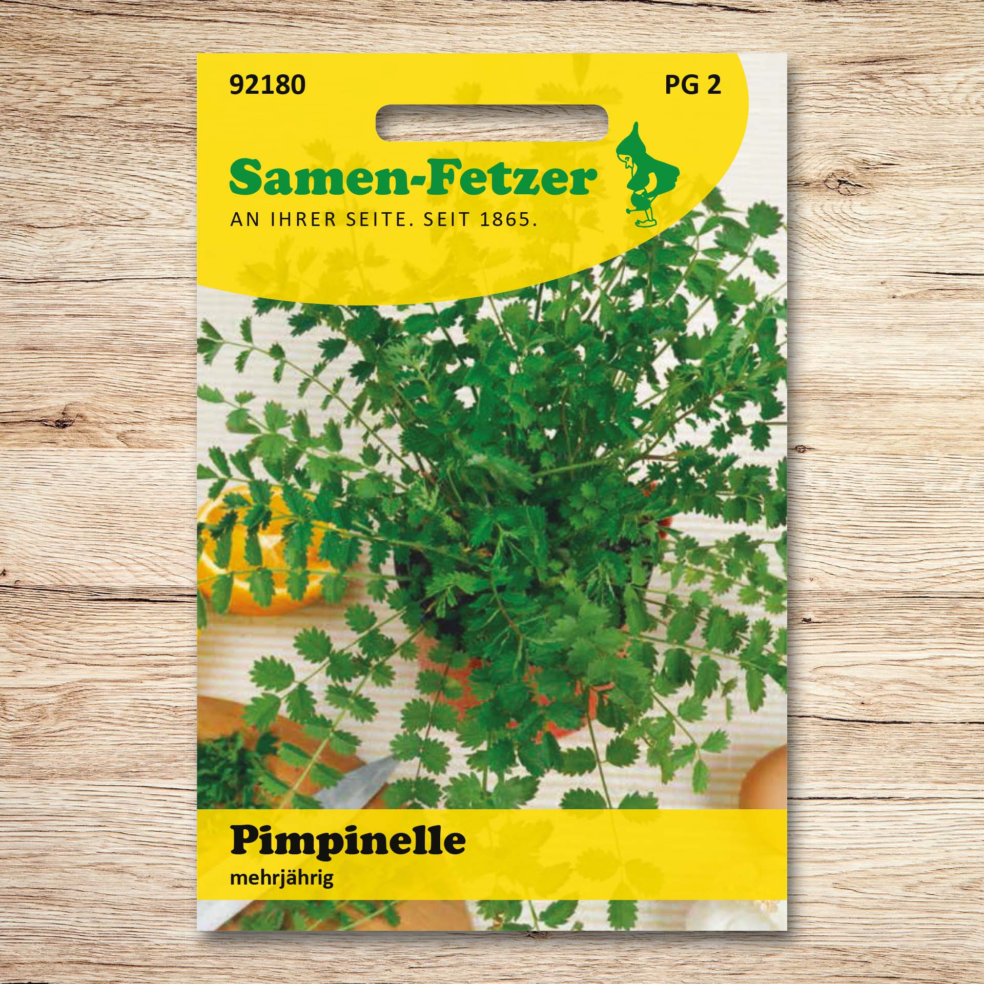 Saatgutpackung Pimpinelle von Samen-Fetzer, mehrjähriges aromatisches Salatgewürz mit gurkig-nussigem Geschmack, ideal für frische Salate in Profi-Qualität