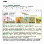 Nahaufnahme einer Samenpackung mit Bildern von Pflanzen, Symbolen für Aussaat, Standort und Pflege sowie einem Monats‑ und Erntekalender; enthält Icons zu Pflanztiefe, Abstand und Lichtbedarf.