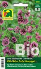 Verpackung für Bio Rotklee-Saatgut (Trifolium pratense) mit Abbildung lila Blüten und Grünpflanzen