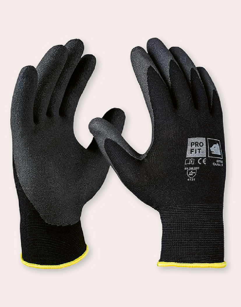 99000_Gartenhandschuhe Schwarze Arbeitshandschuhe mit grauer Nitril-Schaumbeschichtung, nahtloser Strick, rutschfester Griff und elastisches Bündchen mit gelber Kante