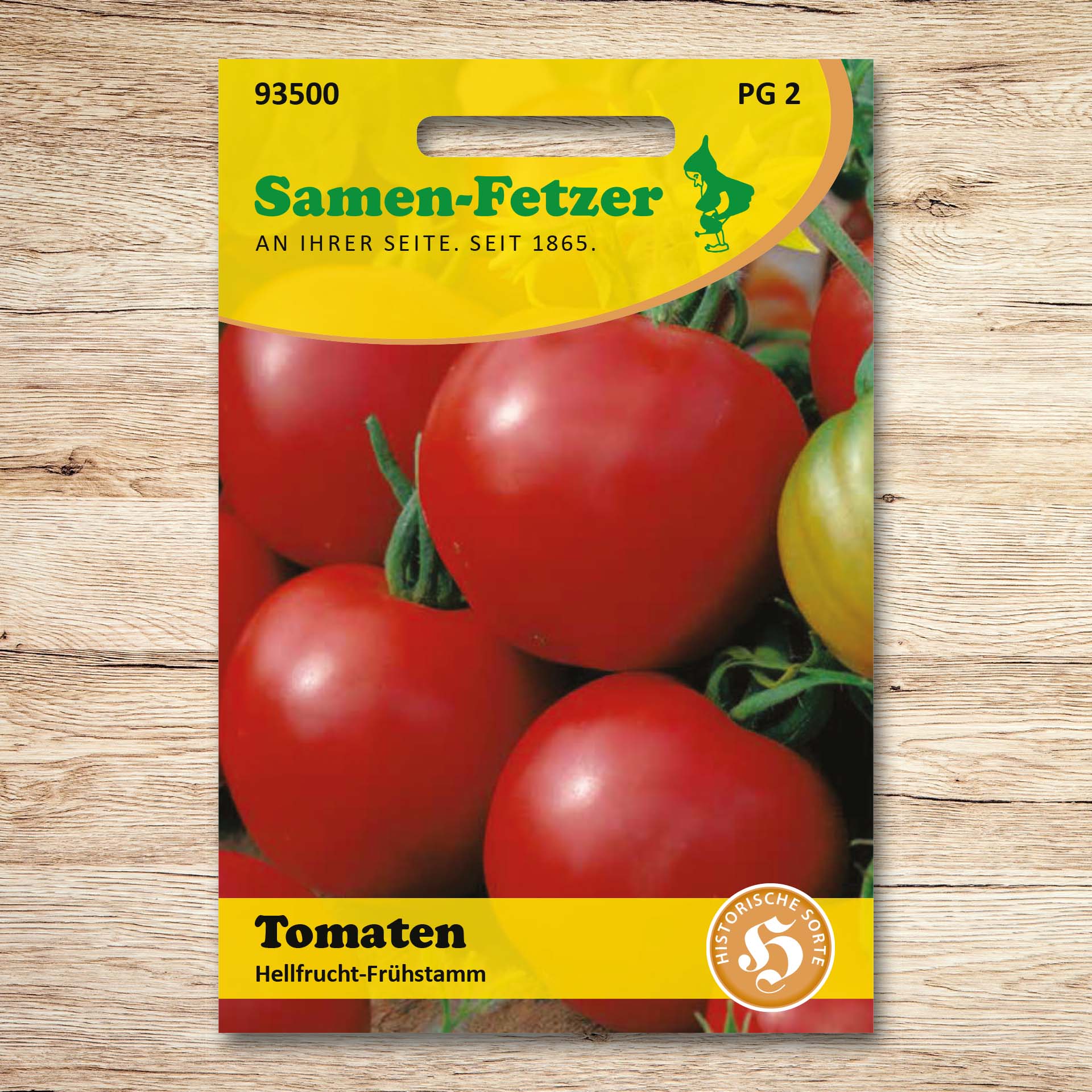 Saatgutpackung Tomaten Hellfrucht-Frühstamm mit leuchtend roten Früchten – historische, ertragreiche und widerstandsfähige Tomatensorte mit sehr gutem Geschmack