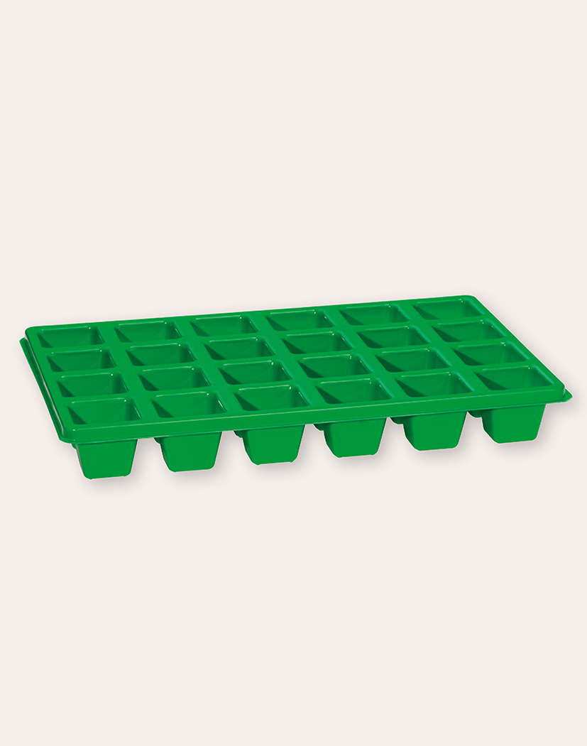 Grünes Kunststoff-Anzucht-Tablett mit 24 quadratischen Aussaatzellen, ideal für Stecklinge und Anzucht von Gemüse und Kräutern