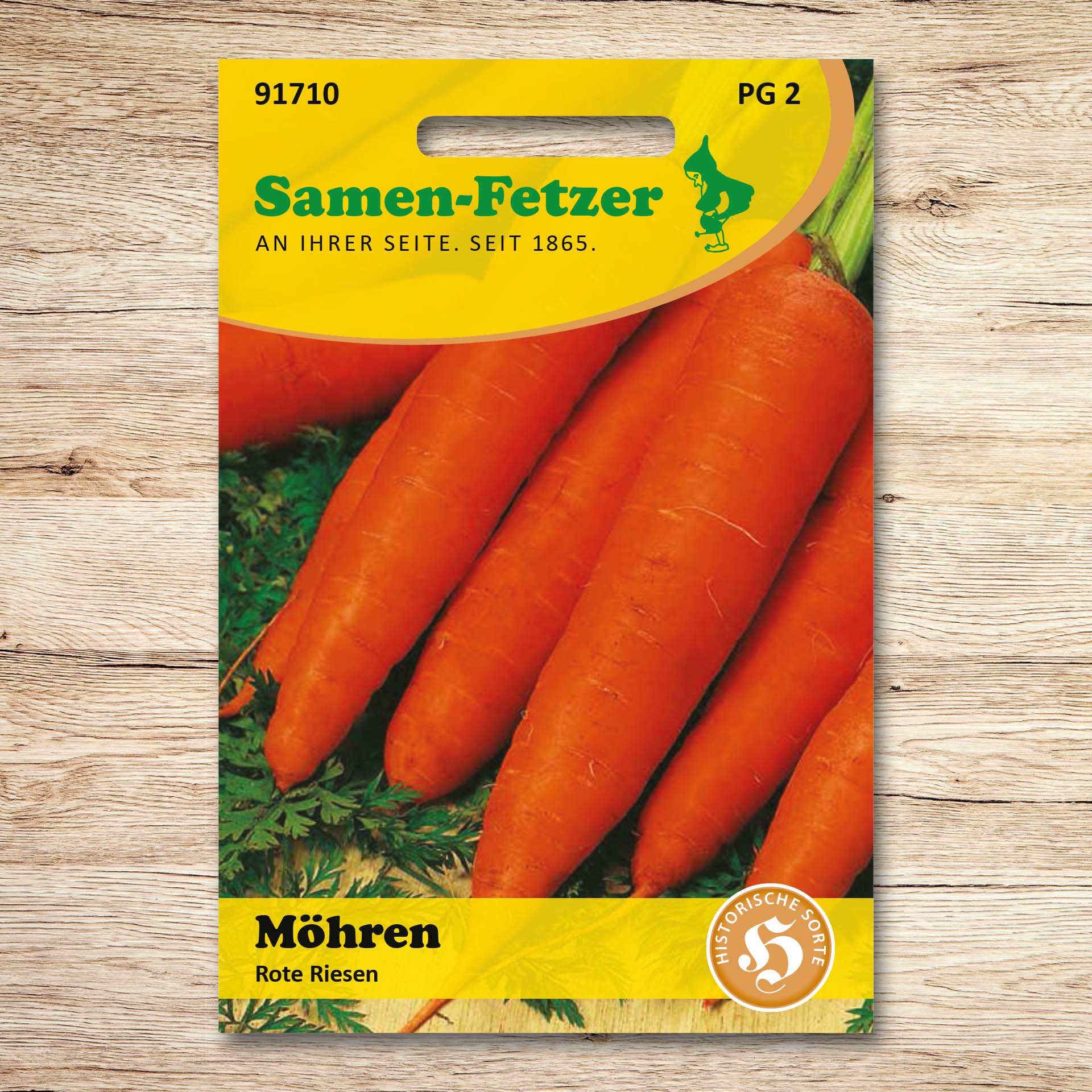 Saatgutpackung Samen-Fetzer Möhren Rote Riesen mit großen, orangefarbenen Karotten – historische, vitaminreiche Lager-Möhre für Herbsternte