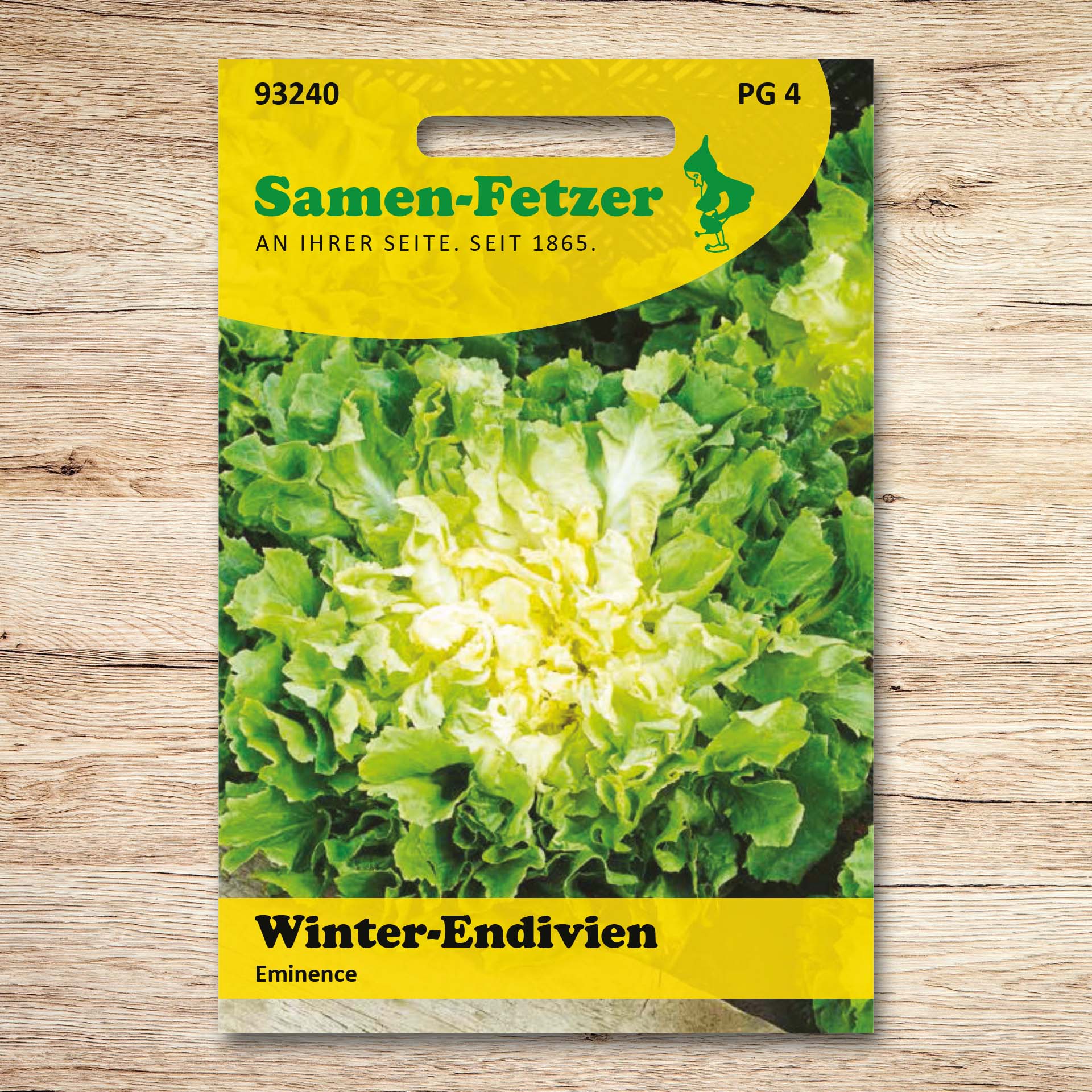 Saatgutpackung aus dem Samen-Sortiment Fetzers Herbstsalat Set mit Winterendivien Eminence, ideal für herbstliche Beetbepflanzung und frische Salaternte.